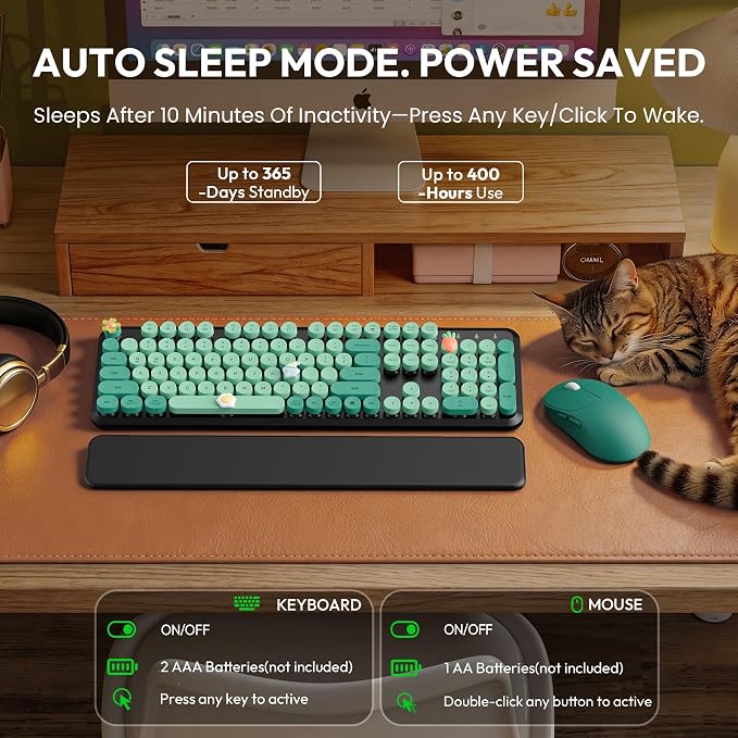 Wireless Keyboard and Mouse Combo, Cute Typewriter, Magnetic Wrist Rest | Full-Size, Round Keycaps, Smart Sleep Mode, 2.4GHz Stable Connection for Mac/Windows/PC, Office or Home, Trueque CK24 - Image 4