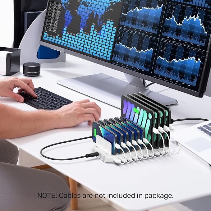Unitek 96W 10-Port USB iPad Charging Station with Quick Charge 3.0 | For Multiple Devices, Charges 8 IPads At Once, BC1.2 Technology, Upgraded Adjustable Dividers, UL CE FCC RoHS Certified - Image 5