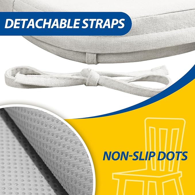 AAAAAcessories D-Shaped Chair Cushions, 2" Thick Dining Chair Pads with Ties and Removable, Machine-Washable Cover, 17" x 16", Natural Linen - Image 5