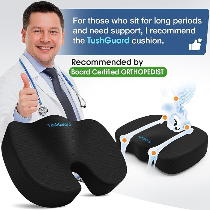 Seat Cushion for Office Chair, Car, Memory Foam, Black Large | For Back, Coccyx, Sciatica, Tailbone, Ergonomic Design, Non-Slip, Desk Wheelchair Use, Supportive Butt Pillow, For Man - Image 5