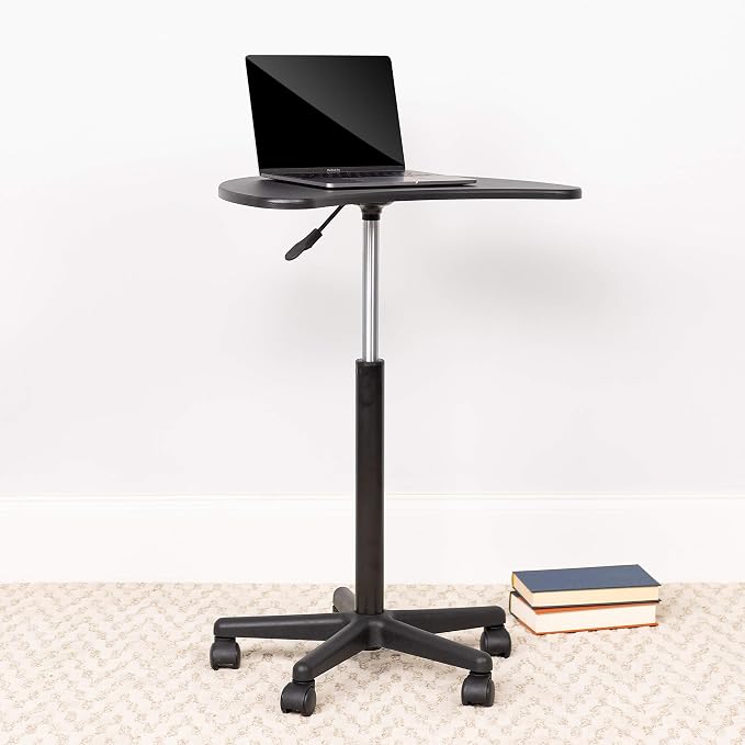 Flash Furniture Mobile Sit-to-Stand Laptop Desk, Black | Heavy Duty Nylon Base, Dual Wheel Casters - Image 5