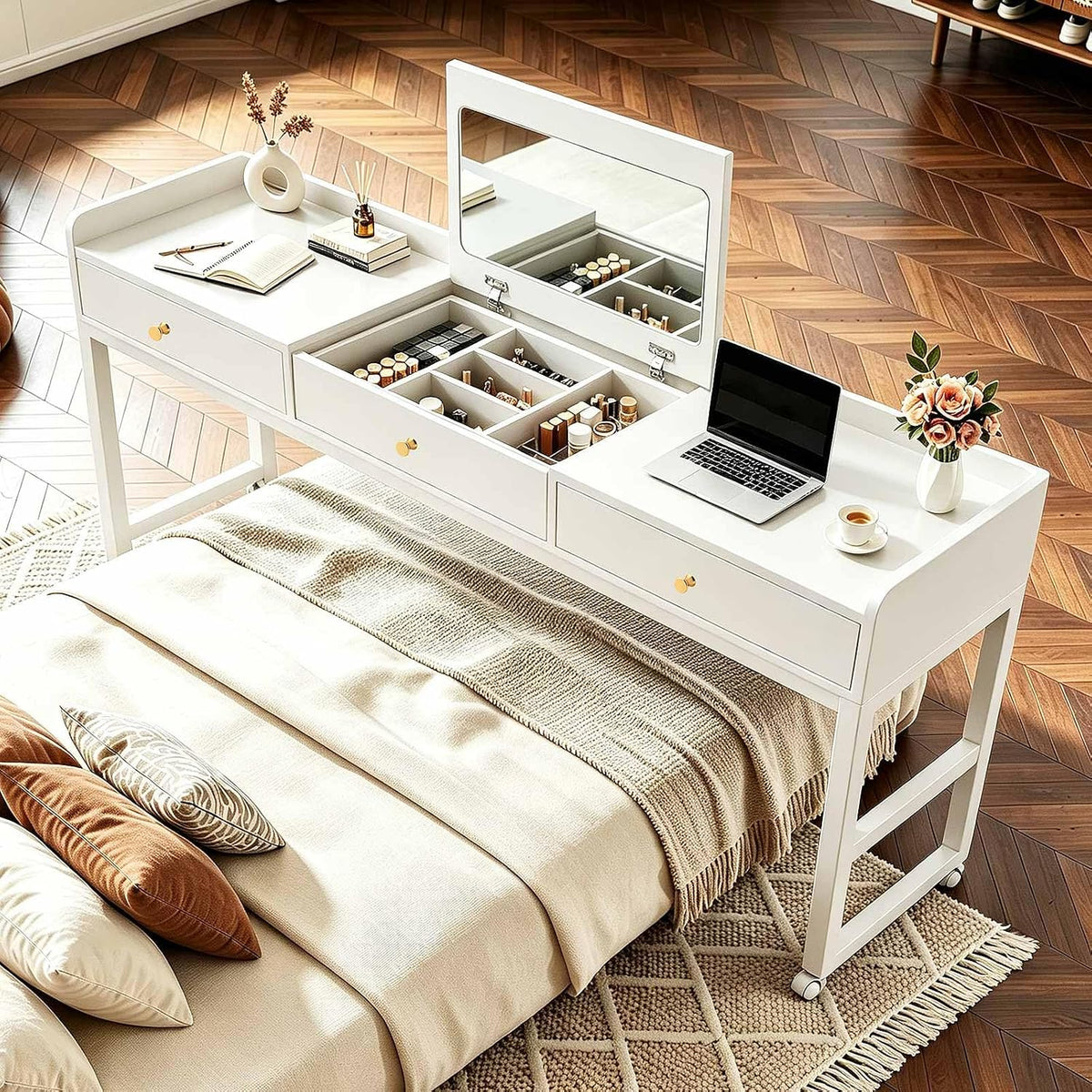 Overbed Table with Wheels, Rolling Bed Desk & Vanity Stand by LOXNJEX