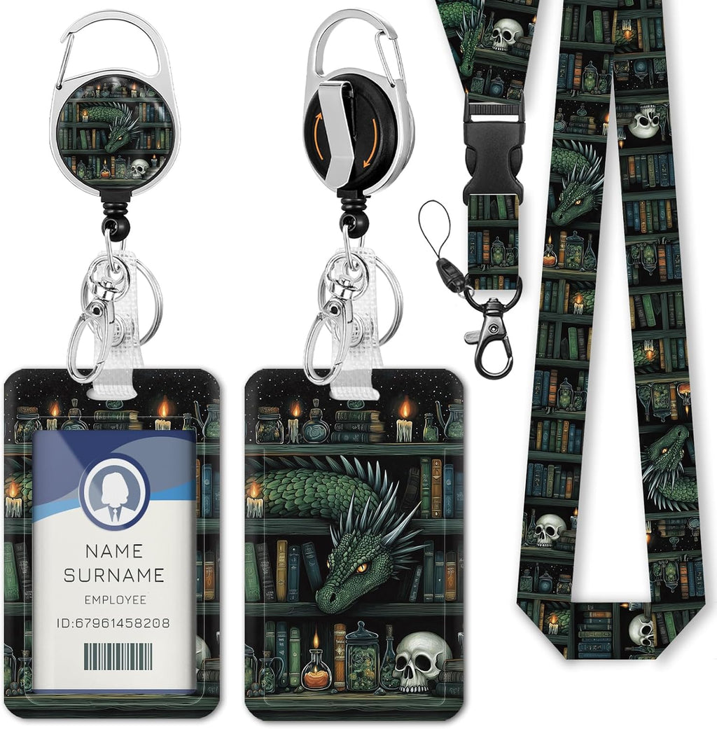 Goth Dragon Lanyards for ID Badges, Badge Holder Retractable Clip by Gctriki