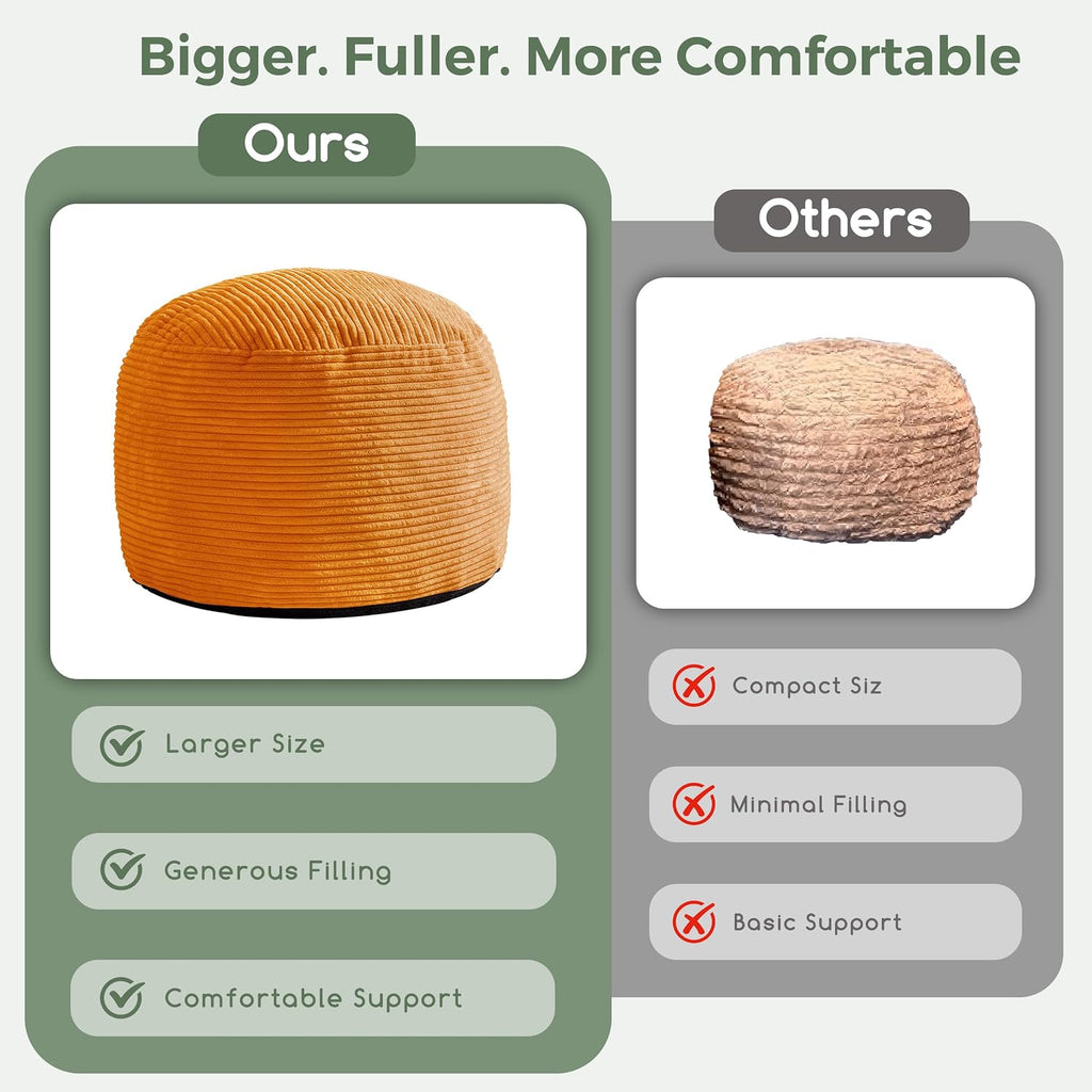 HIGOGOGO Round Stuffed Pouf Ottoman, Corduroy Poufs with Foam Chunk Filling, Furry and Fluffy Pouf Foot Stool Storage Ottoman, 20 X 15 Floor Poufs Foot Rest for Living Room, Orange - Image 6