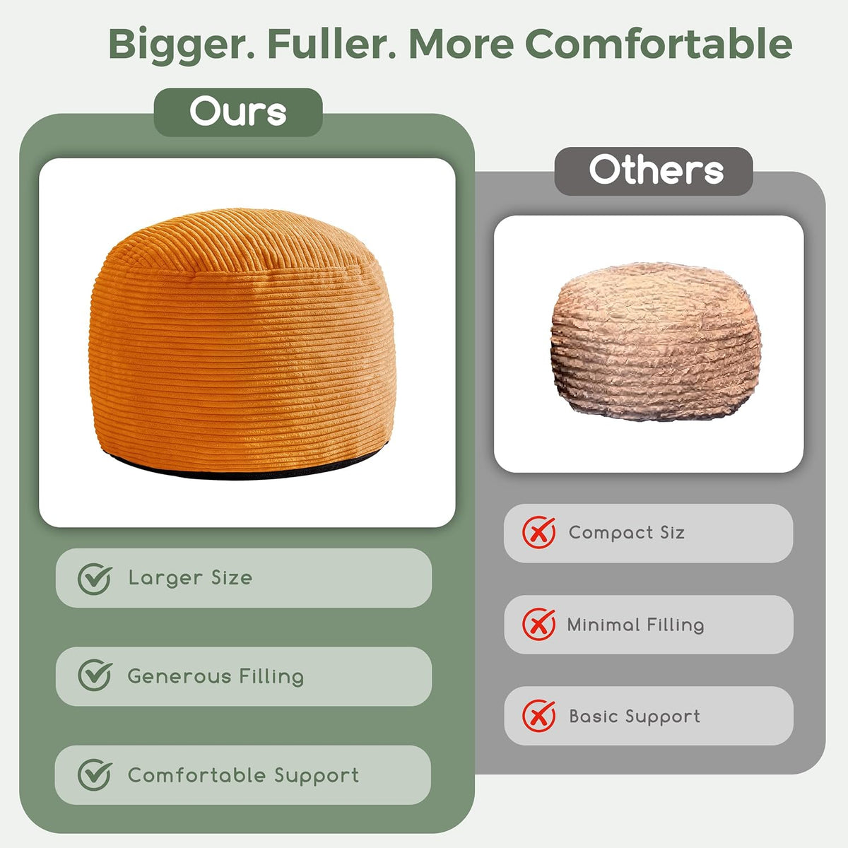 HIGOGOGO Round Stuffed Pouf Ottoman, Corduroy Poufs with Foam Chunk Filling, Furry and Fluffy Pouf Foot Stool Storage Ottoman, 20 X 15 Floor Poufs Foot Rest for Living Room, Orange - Image 6