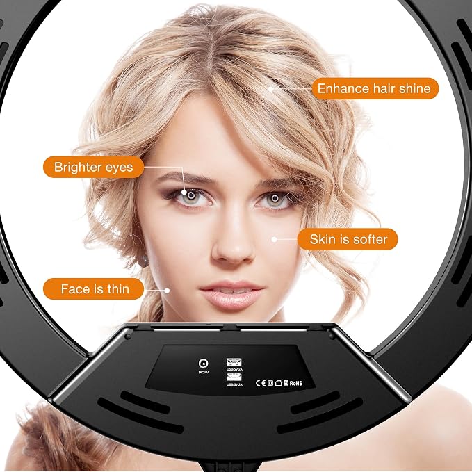 MACTREM Large 22" Ring Light for iPad iPhone with 75" Tripod Stand Barber | LCD Display,2 Usb Ports, Fits Ipad/Tablet 12.9", 2600k-6500k Color Temperature, for Barber/Tattoo Tiktok Video Recording Vlog - Image 2