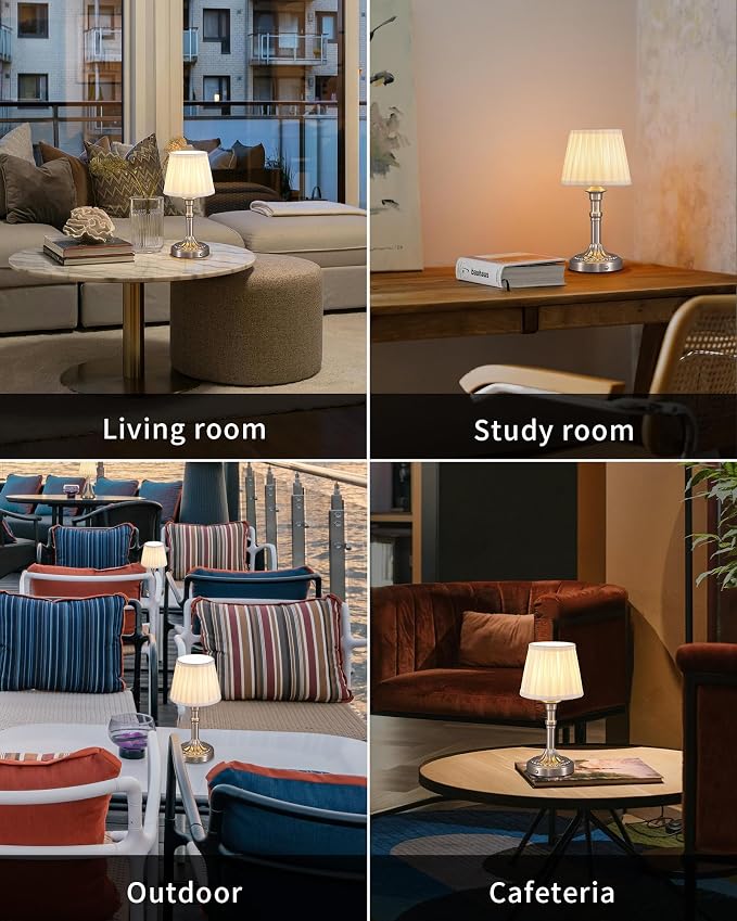KDG Nickel Cordless Table Lamps Set of 2, Beige Fabric Shade Desk Lamp | Portables 4000mAh Battery Powered, Small LED Lighting, 2700K Stepless Dimmable, Light for Living Room, Dining Room, Bedroom - Image 6