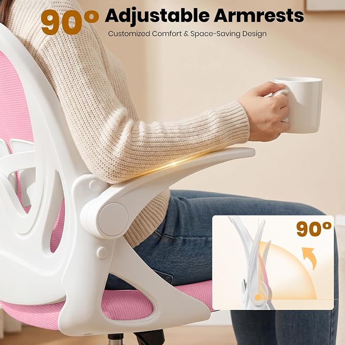 Drafting Chair Tall Office Chair with Flip-up Armrests Executive Ergonomic Computer Standing Desk Chair with Lumbar Support and Adjustable Footrest Ring (Pink) - Image 10