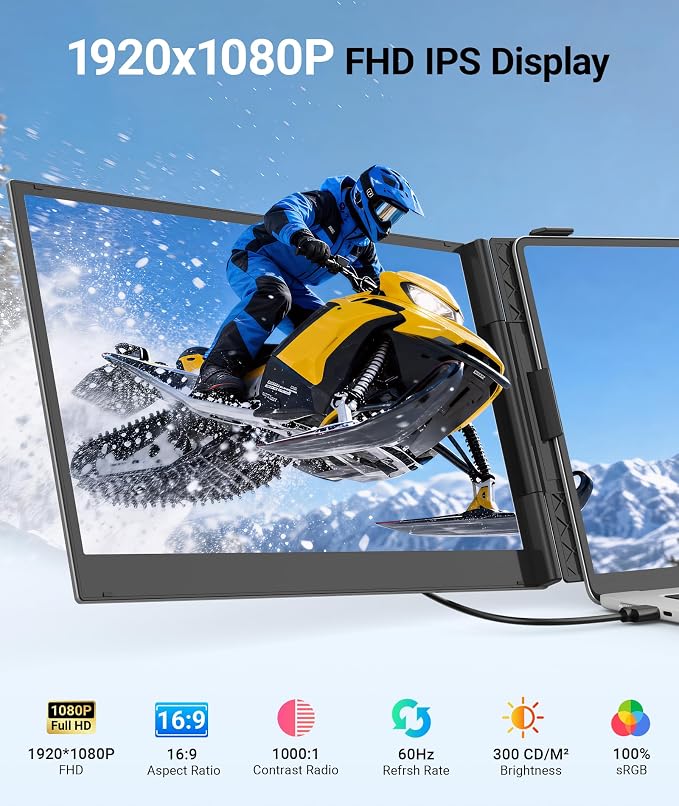14" Laptop Screen Extender, 2.2lbs Lightweight Portable Monitor for Laptop | 1080P FHD Display, Type-C/HDMI Plug & Play, Triple Travel Monitor for 13-17.3" Laptops, Compatible with Wins/MacOS/Chrome - Image 5