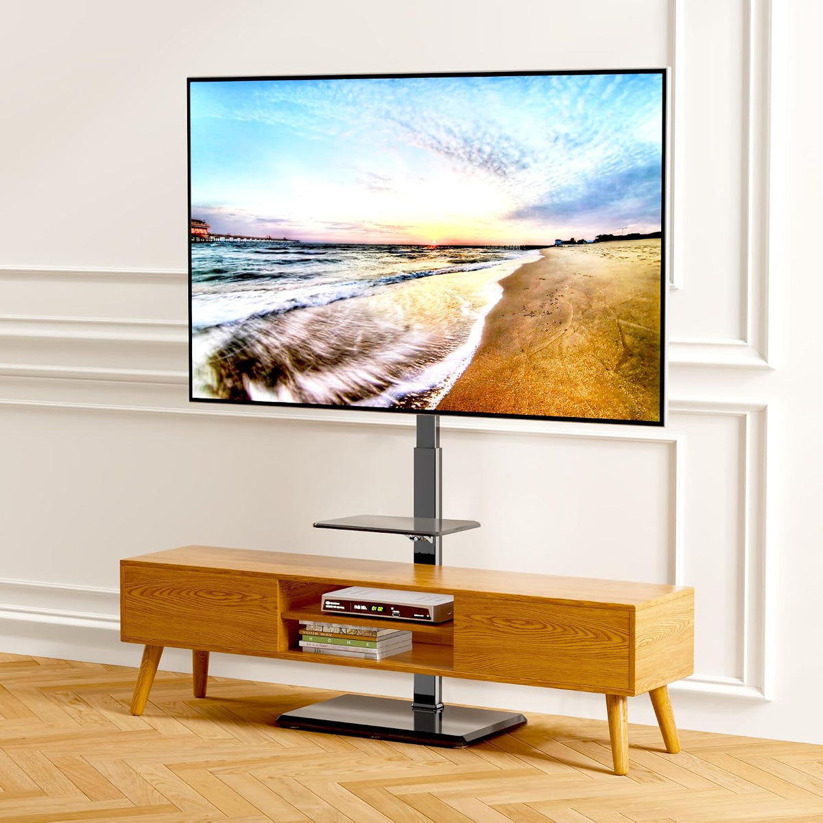 Floor TV Stand with Removable Media Shelf for 32-75 Inch TVs up to 110 lbs - Image 6