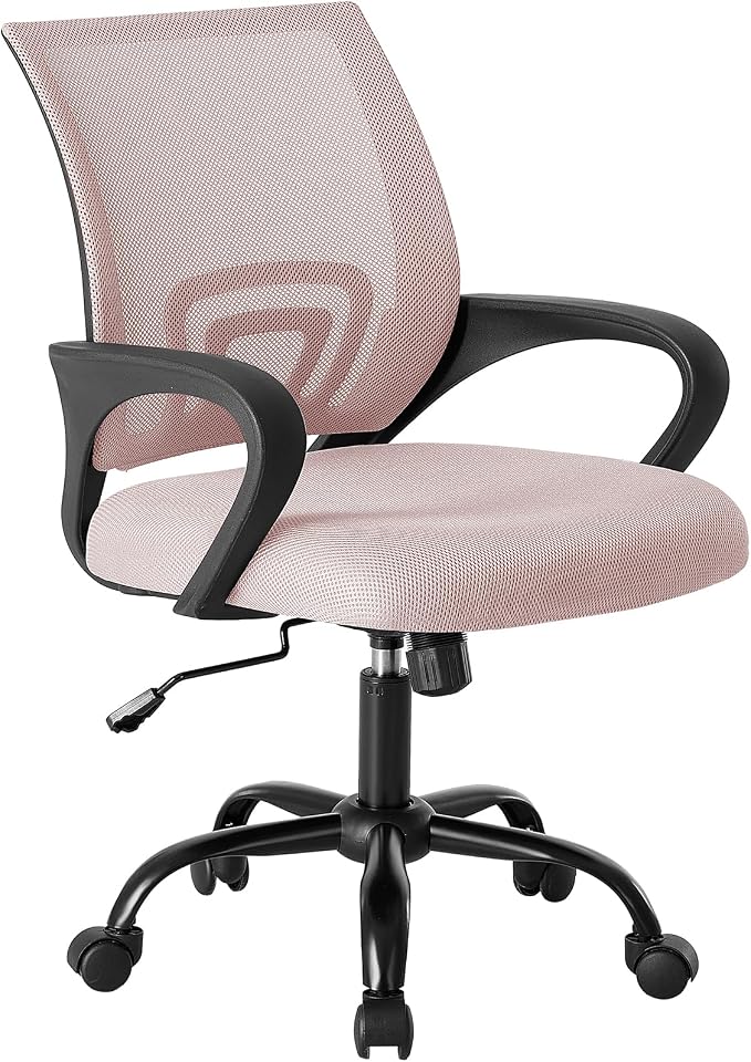 OLIXIS Ergonomic Office Chair, Home Desk Mesh Chairs, Lumbar Support | Height Adjustable, Fixed Armrest, Rocking Mode, 360 Swivel, Storage Back, Computer, Pink by OLIXIS