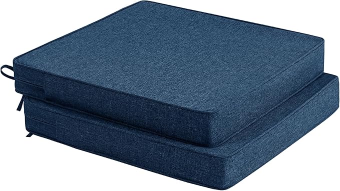 Outdoor Chair Cushions, Set of 2, 19 x 19 Inch, Navy Blue | Water Resistant, Fade Resistant, Patio Furniture Square Seat Replacement, Removable Cover with Ties, Non-Slip Bottom by Unknown
