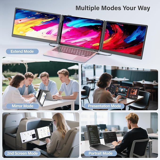 Laptop Screen Extender Monitor Portable,14.1" Ultra Thin 1080P FHD Lightweight Triple Screen,Portable Monitor for Laptops,Fit for 13-17" Laptop,Plug & Play Compatiable with Win/Mac/Chrome/Android - Image 7
