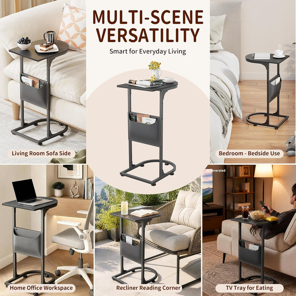 C Shaped End Table, Slide Under Small Side Table for Couch & Small Spaces - Image 4