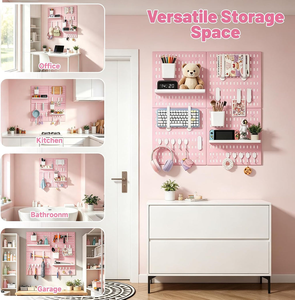 4 Pack Pink Pegboard Panels Kit Wall Organizer and 22 Accessories - Image 2