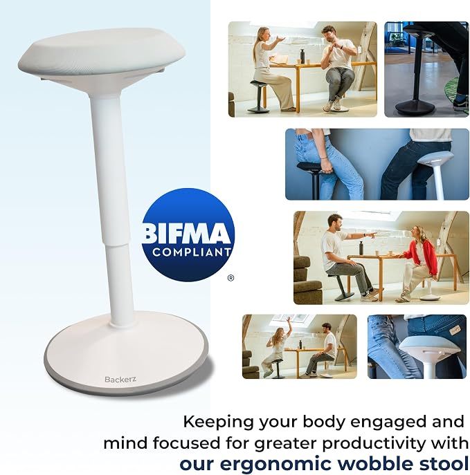 Standing Desk Stool Chair, Height Adjustable 16-24 inch for Office and Classroom, Swivel Base, Anti-Slip Bottom Ergonomic Wobble Stool with Rocking Motion, White - Image 9