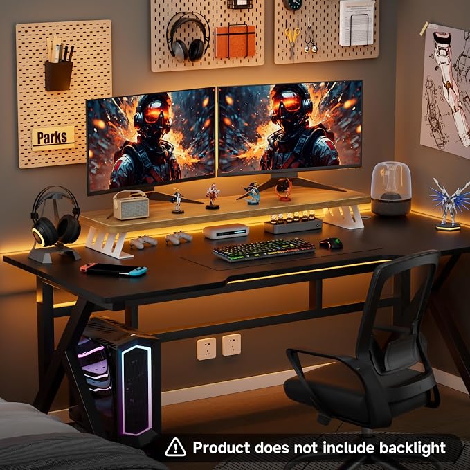 Dual Monitor Stand Riser, 39 Inch Large Wood Monitor Stands for 2 Monitors | Desk Monitor Riser for Computer/Laptop/Printer/TV, Stand Riser up to 220 lbs, Oak - Image 4