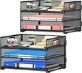 Subekyu 2-Pack 3-Tier Paper Letter Tray Organizer for Desk, Black Metal Mesh File Sorter Organizer with Handle and 1 PC Sliding Tray for Home Office School Desk Supplies Organization Storage by SUBEKYU