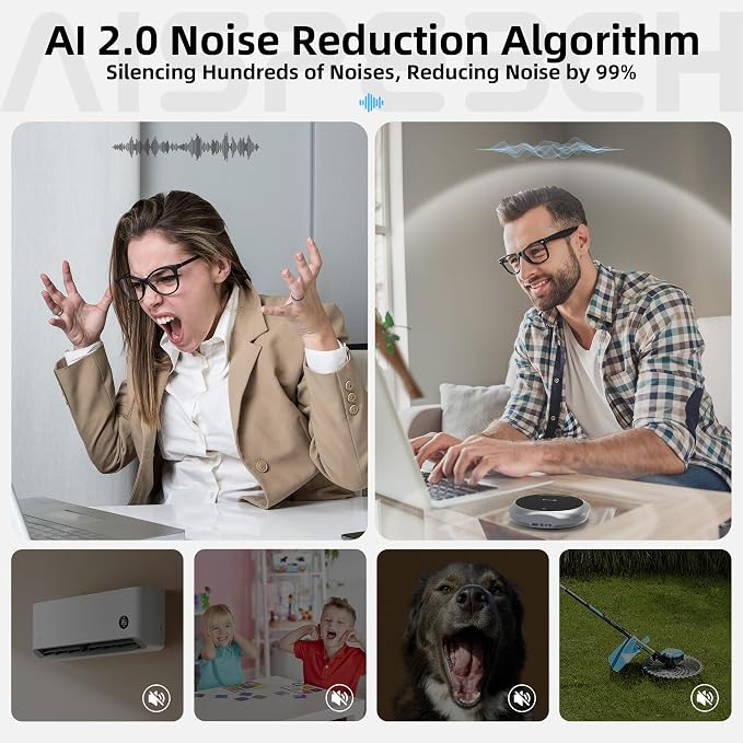 6-Mic Conference Speakerphone for Hybrid Meetings, Up to 25 Hours, Black | AI noise reduction, 90° focused pickup, 360° voice pickup, 20 ft range, voice/music modes, Bluetooth, NFC, USB, room coverage - Image 6