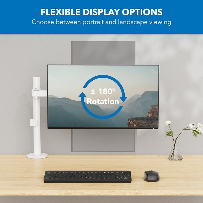 Mount-It! Single Monitor Arm Desk Mount, 17-32", White | Full motion with tilt, rotation, swivel & height adjustment along pole, clamp or grommet, VESA 75/100. - Image 5