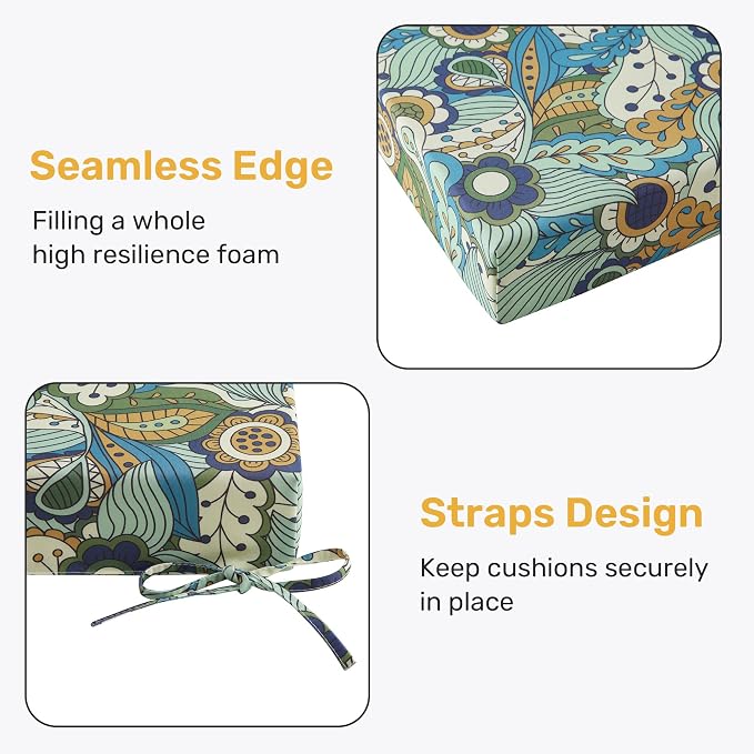 Outdoor Chair Cushions, Set of 4, 24"*24"*4", Water Resistant, Sun Flower | High-Density Foam Patio Cushions with Ties, UV & Fade Resistant, Square Corner Seat Cushions for Outdoor Furniture - Image 4