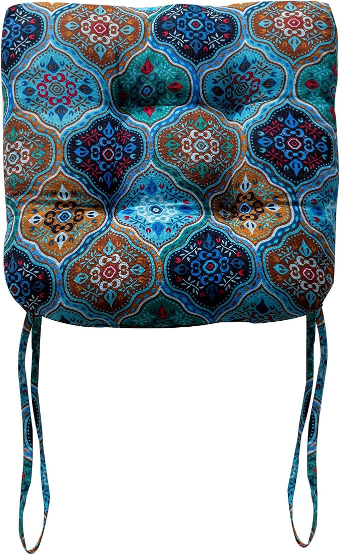 vctops Boho Geometric Chair Cushions with Ties U-Shaped Soft Cozy Cotton Linen Chair Pads Non Slip Seat Cushions for Indoor Dining Room and Kitchen Chairs (Blue,18"x18") by vctops