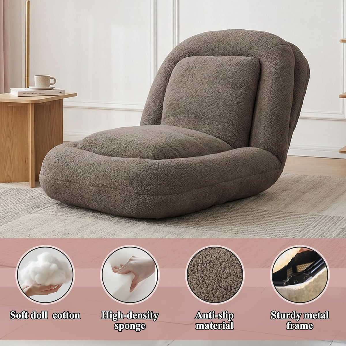 Human Dog Bed, Lazy Sofa Couch, Plush Floor Gaming Chair,5 Adjustable Position, sit, Sleep, fold, Suit to Put in Bedroom, Living Room,Space Saving Design, Taupe - Image 5