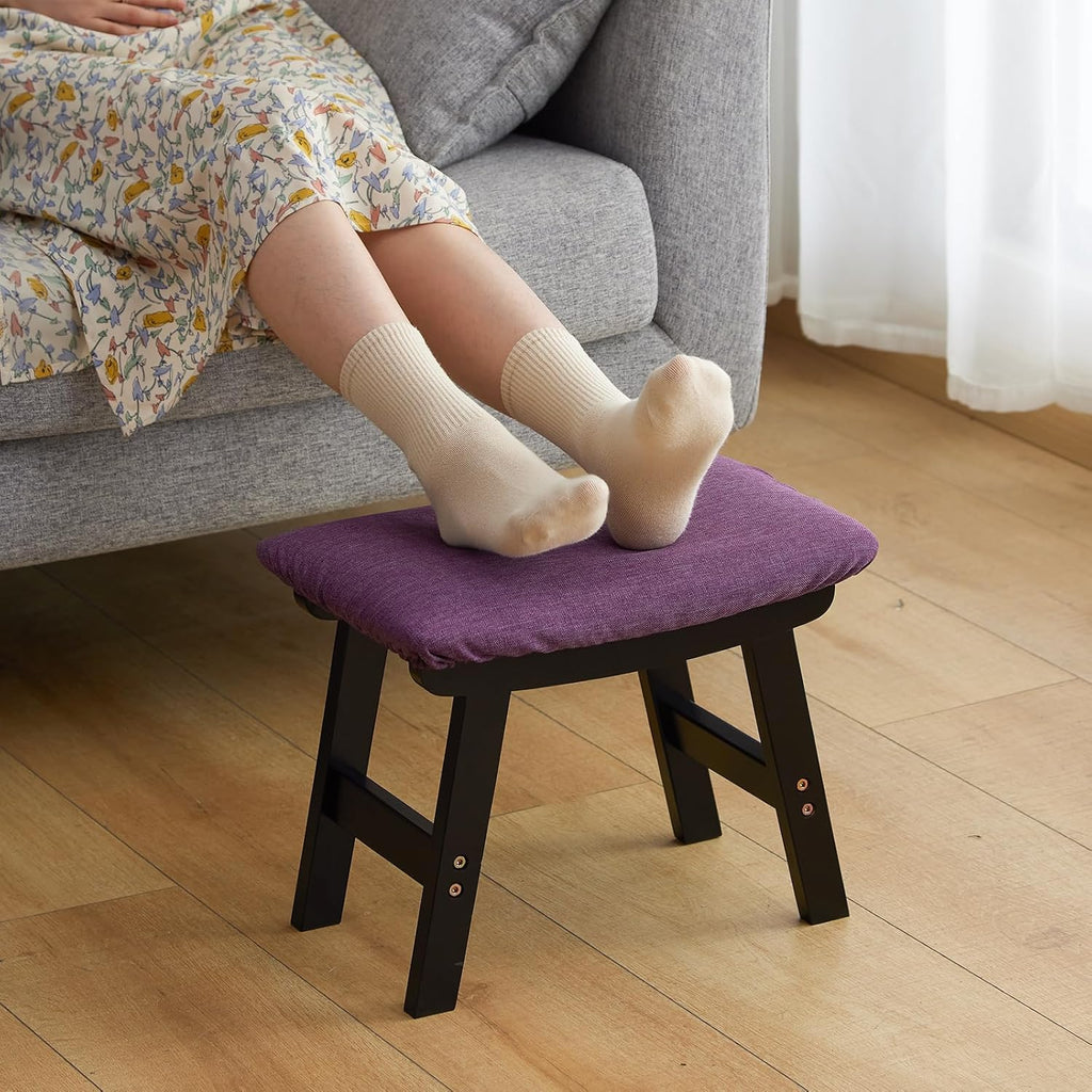Foot Stool Ottoman Foot Rest Under Desk,Small Stool for Living Room, Bedroom and Kitchen (Black Legs - Purple Stool Surface) by Furshus