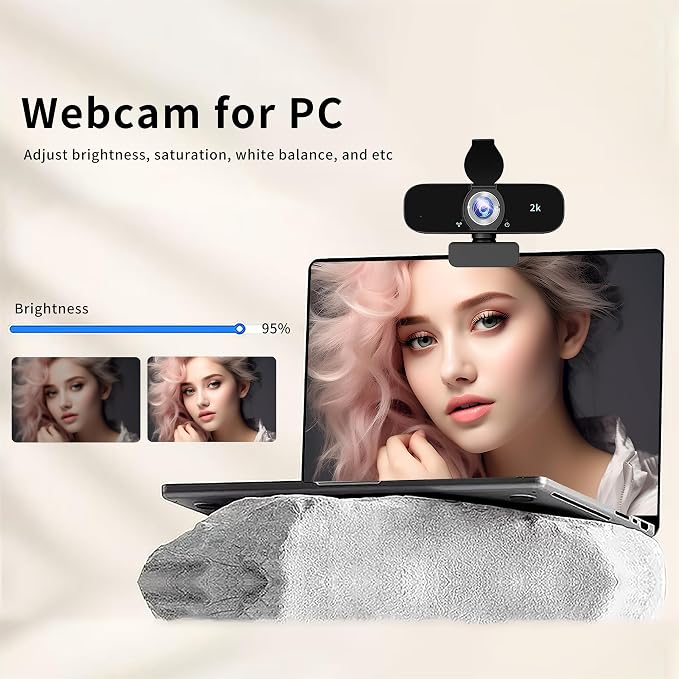 Webcam for Computer, USB Plug&Play, Auto Low Light Correction, Privacy Cover, Tripod, Wide Angle for Meeting/Online Video/Zoom, Web Cam with Microphone - Image 7
