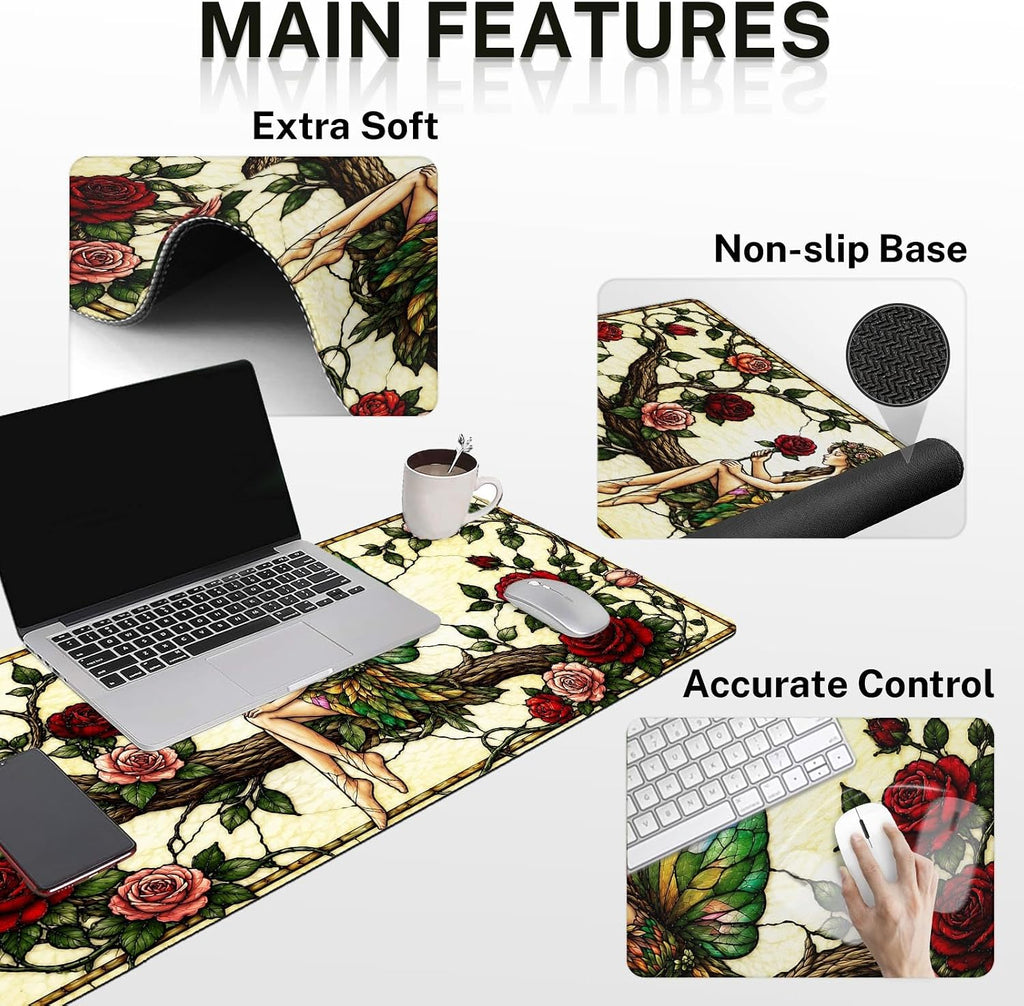 Keyboard Mouse Pad Set, 4 in 1 Desk Mat Set, Rose Fairy - Image 3