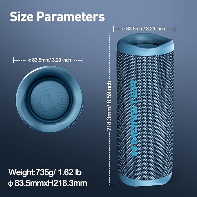 Monster S620 Bluetooth Speaker, Wireless Portable Outdoor Bluetooth Speakers, 60W True Wireless Stereo IPX8 Waterproof, Dual PairingBluetooth 5.4 Built-in Mic, Perfect for Home, Blue - Image 5