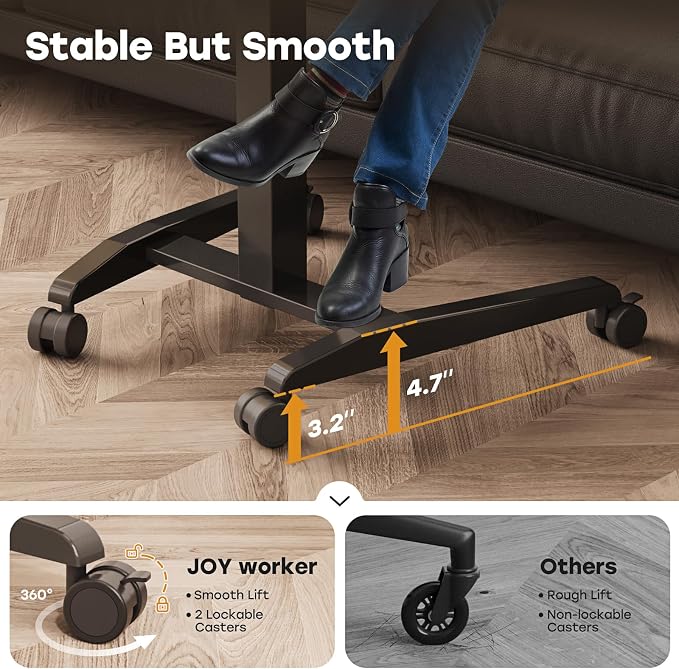 JOY worker 28" Pneumatic Mobile Laptop Desk with Storage Shelf, Dark Walnut | Rolling Standing Desk Height Adjustable with Storage Drawer, 4 Casters, Portable Workstation, Home Office School, Holds 22lbs - Image 8