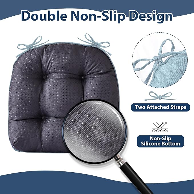 IASEAHK Chair Cushions for Dining Chairs, Seat Cushions for Kitchen Chairs, Indoor Seat Cushions with Ties, Tufted Foam Chair Pads, Non Slip Chair Cushions Set of 4, 15.5" x 15.5" x 4", Light Blue - Image 4