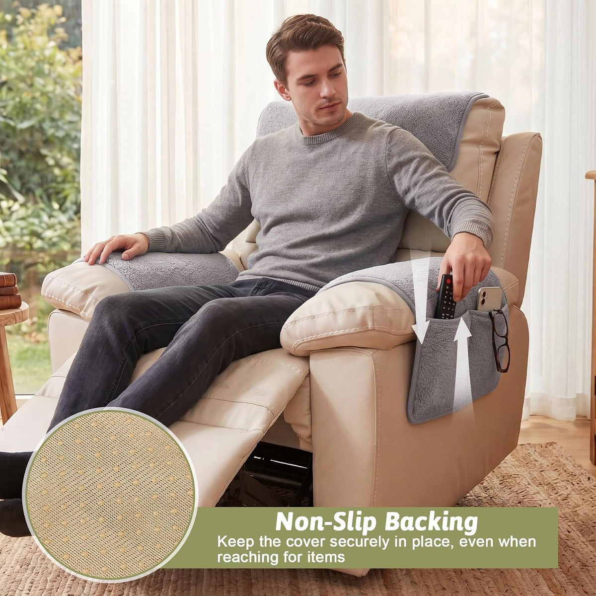 Universal Sherpa Recliner & Armchair Covers with Pockets - Image 5