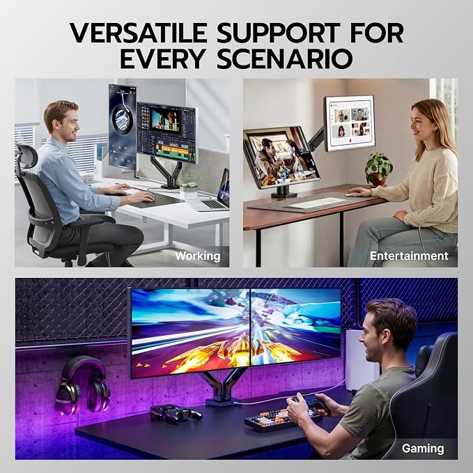 ARES WING Dual Monitor Mount with USB for 2 Monitors for 17-35 inch, Black | Heavy Duty Monitor Arms for 2 Monitors, Fully Adjustable Monitor Desk Stand for Ultrawide Screen, VESA 75x75 or 100x100mm - Image 8