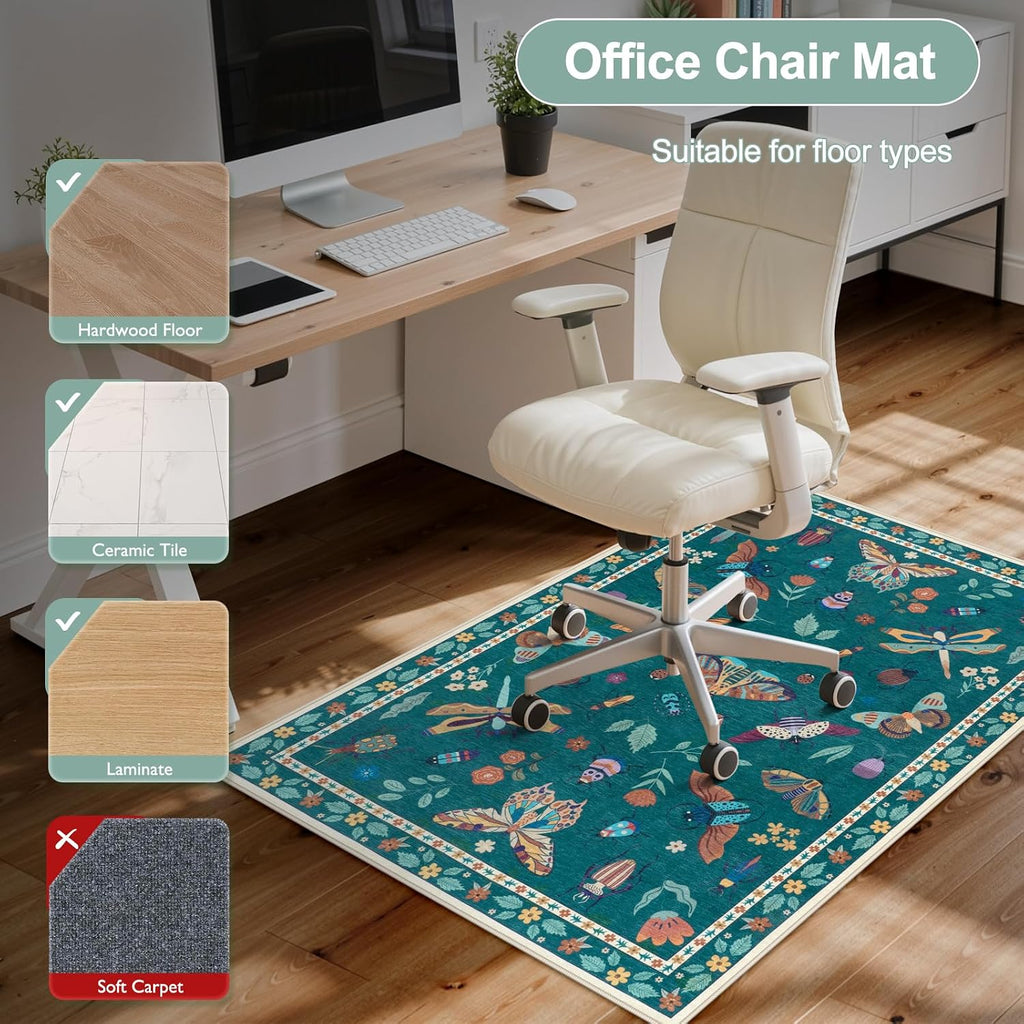 36"x48" Office Chair Mat for Hardwood Floor, Anti-Slip Floor Mat for Office Chairs, Insect Print Office Rugs for Rolling Chairs, Low Pile Dark Green Desk Chair Mats for Hardwood - Image 6