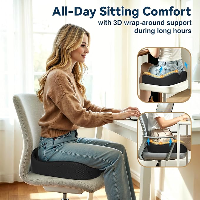 TushGuard 4-Zone Ergonomic Seat Cushion with Coccyx Cutout, Black | Office Chair Cushions for Tailbone Pain, Non-Slip Bottom, Breathable Washable Mesh, Versatile Use for Car, Office, Wheelchair - Image 6