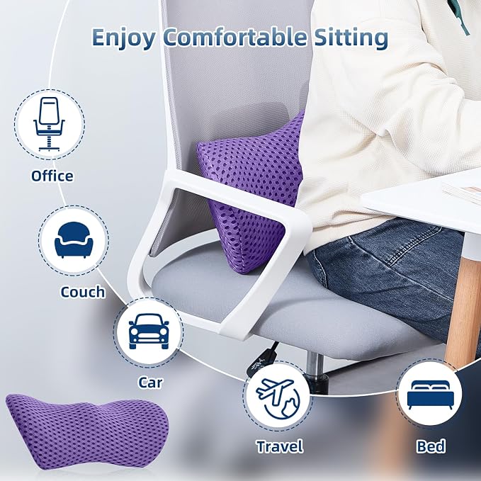 Lumbar Pillow, Memory Foam Lumbar Support Pillow for Office Chair and Car Seat, Ergonomic Streamline Back Pillow for Lower Back Pain Relief, Back Support Pillow for Sitting, Driving, Traveling - Image 6