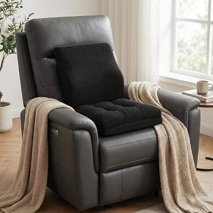baibu Memory Foam Small Recliner Cushions with Lumbar Support Pillow Set, 18x16x4 Inch Dual-Layer Design Non-Slip Recliner Seat Cushion & Back Support Pillow for Reduce Hip & Lumbar Pain, Black - Image 3