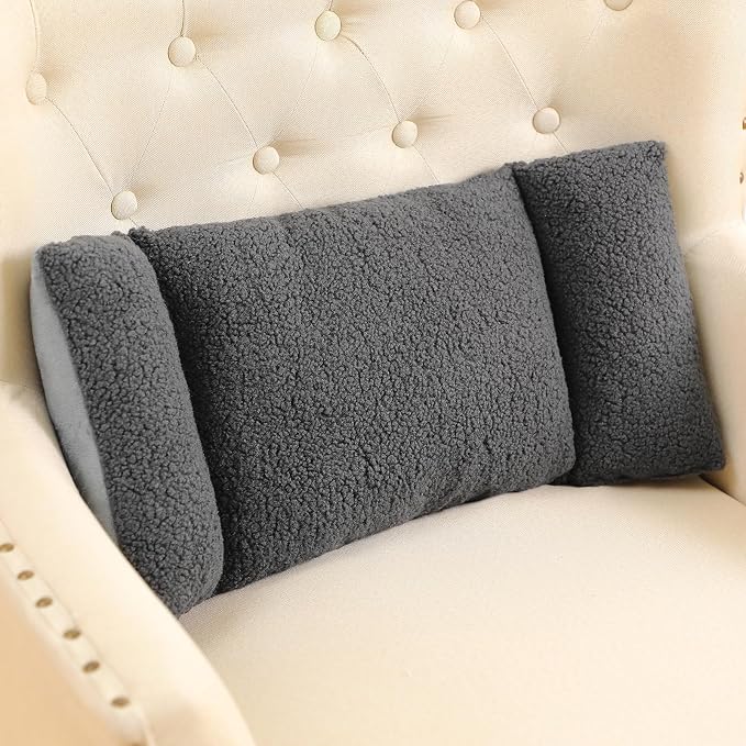 Queekay Fleece Lumbar Support Pillow 3 Section Back Pillow Office Chair for Back Support Comfortable Lumbar Cushion for Car Seat Pain Relief Sofa Rest(Dark Gray) by Queekay