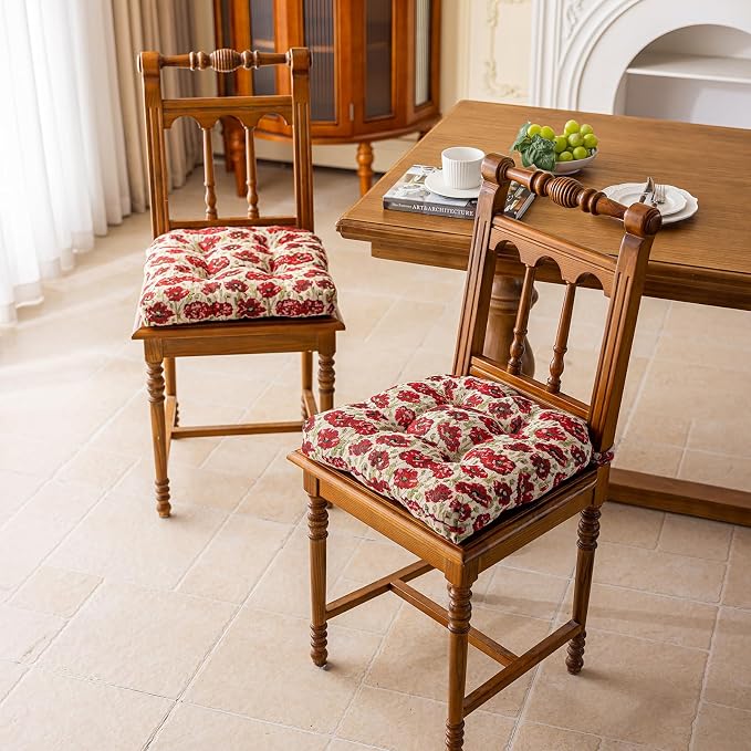 vctops Farmhouse Floral Print Chair Cushions with Ties U-Shaped Soft Comfortable Chair Pads Non Slip Seat Cushions for Indoor Dining Room and Kitchen Chairs (Flower A,16"x16") - Image 5