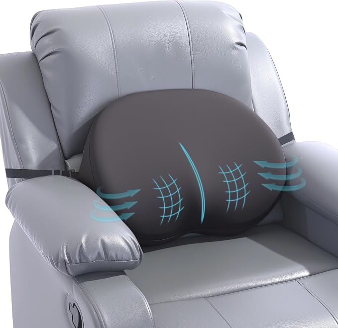 HOMBYS Ergonomic Lumbar Support Pillow for Recliner, Memory Foam Back Support for Recliner Chairs with Silky Cooling Cover, Washable & Orthopedic Design for Lower Back Pain Relief (Grey) by HOMBYS