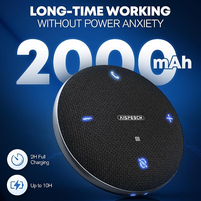 Conference Call Speaker and Microphone for Teams, Zoom, Home Office, Black | AI noise reduction, 360° voice pickup, 4-mic array, full-duplex, 16 ft range, Bluetooth, NFC, USB, up to 8 hours, mobile work - Image 7