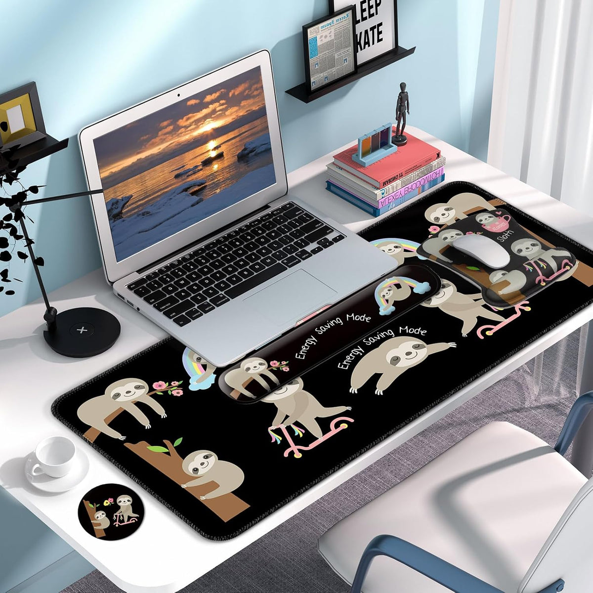 Desk Mat Set Keyboard and Mouse Pad with Wrist Rest Support - Image 3