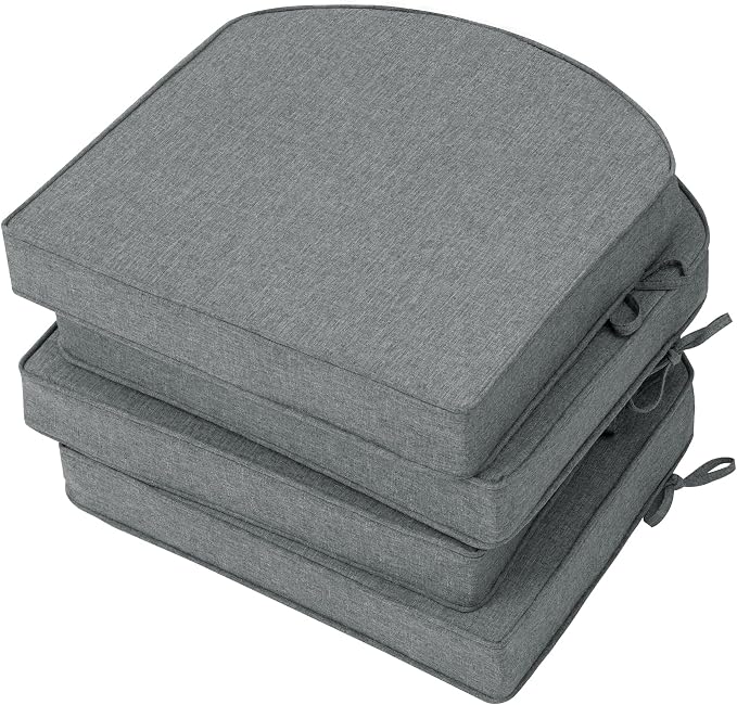 Outdoor Chair Cushions, D Shaped, Set of 6, 19 x 19 in, Light Grey | Fade-Resistant, Water-Resistant, Patio Furniture Seat Chair Pads Replacement, Non-Slip Bottom with Ties, Removable Cover by Unknown