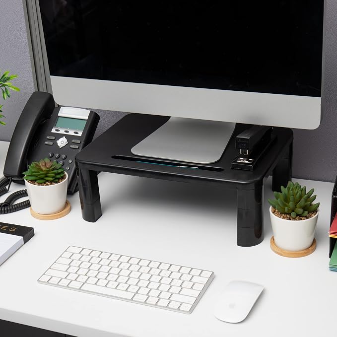 Mind Reader Monitor Stand, Height Adjustable, Laptop, Computer, Riser, Office, 15" L x 9.5" W x 4.25" H, Set of 2, Black - Image 6