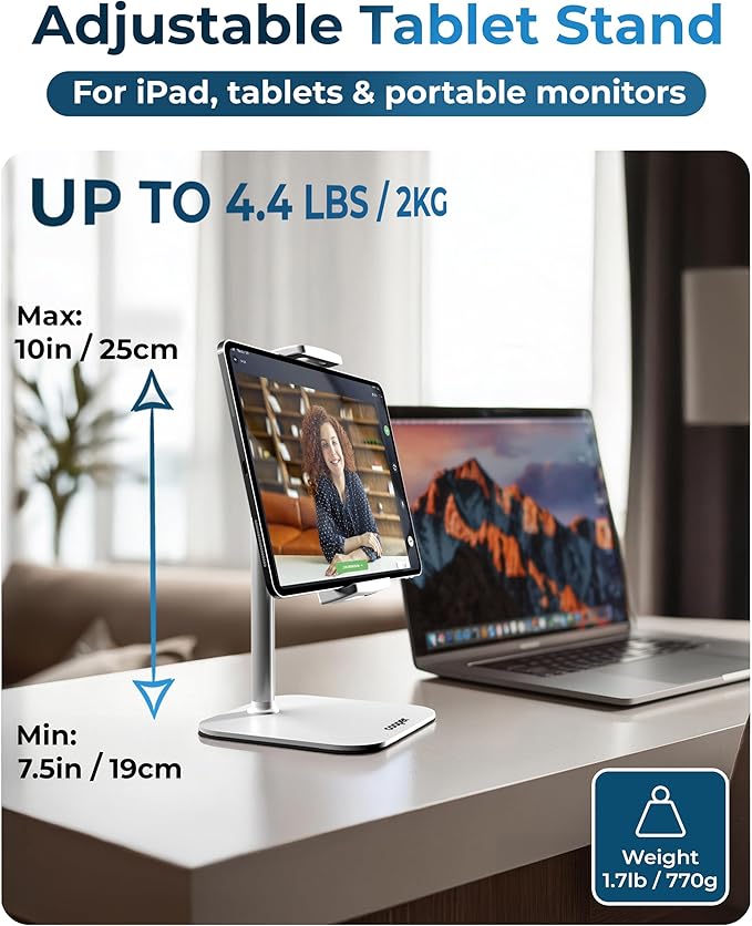 COOPER TabStand Mini 10" Tablet Stand, iPad Stand for Desk, Tablet Mount | 7.5-10" Adjustable, Weighted Base, Strong Grip, Portable Monitor Holder, Tripod iPad Holder; Fits Samsung, Kindle, iPad Pro - Image 2