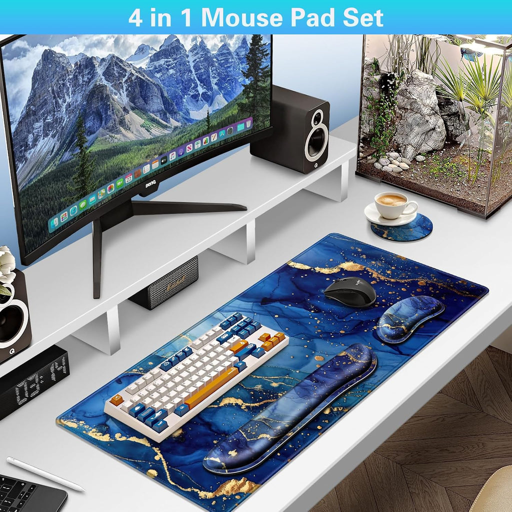 Canjoy Desk Mat with Wrist Rest, Desk Pad for Keyboard and Mouse 4-in-1 Mouse Pad + Keyboard Wrist Rest Support+ Coaster(35.4×15.7 in) Extended Desk Pad Memory Foam Non-Slip Desk Mat for Home Office - Image 2