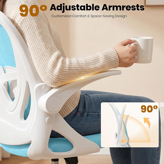 Drafting Chair Tall Office Chair with Flip-up Armrests Executive Ergonomic Computer Standing Desk Chair with Lumbar Support and Adjustable Footrest Ring（Blue） - Image 9