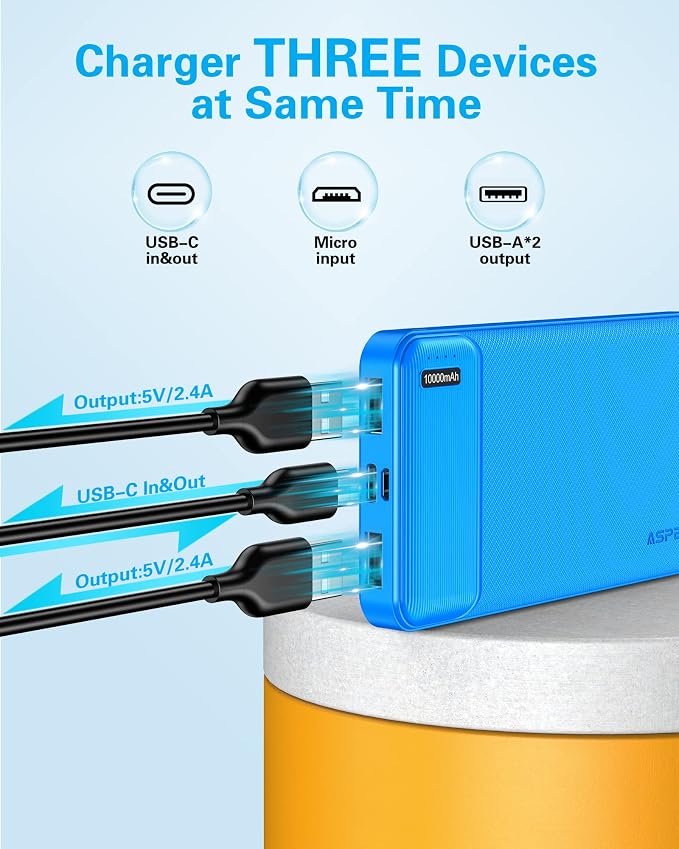 AsperX 2 Pack 10000mAh Portable Charger Dual USB Power Bank Battery Pack | Slim Portable Phone Charger , External Travel Battery Pack for iPhone, Samsung, Google LG and Heated Vest - Image 4